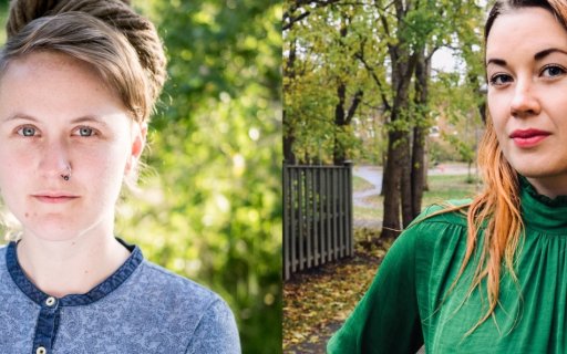 Porträttbilder på skribenterna Mire Åsell och Louise Frisk